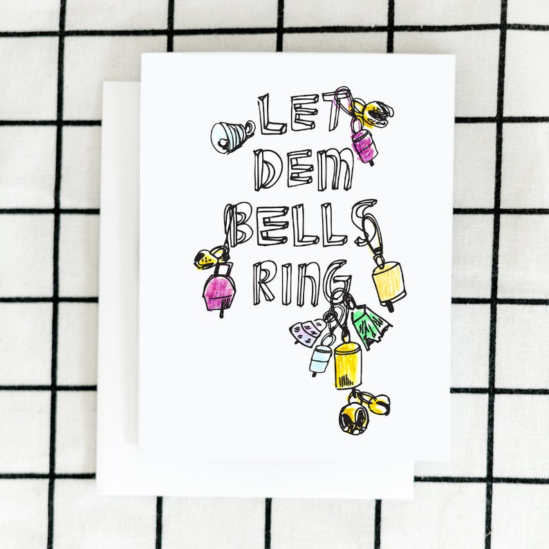 Dem Bells Ring Card Greeting Card Illustrated Card Floral Card Wedding Card Art Card Blank Note Card