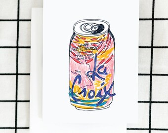 Pamplemousse Card, La Croix Water Card, Happy Card, Greeting Card, Illustrated Card, Blank Note Card