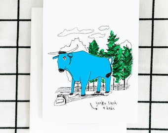 Babe Card, Babe Blue Ox Card, Art Card, Illustrated Card, Greeting Card, Blank Note Card