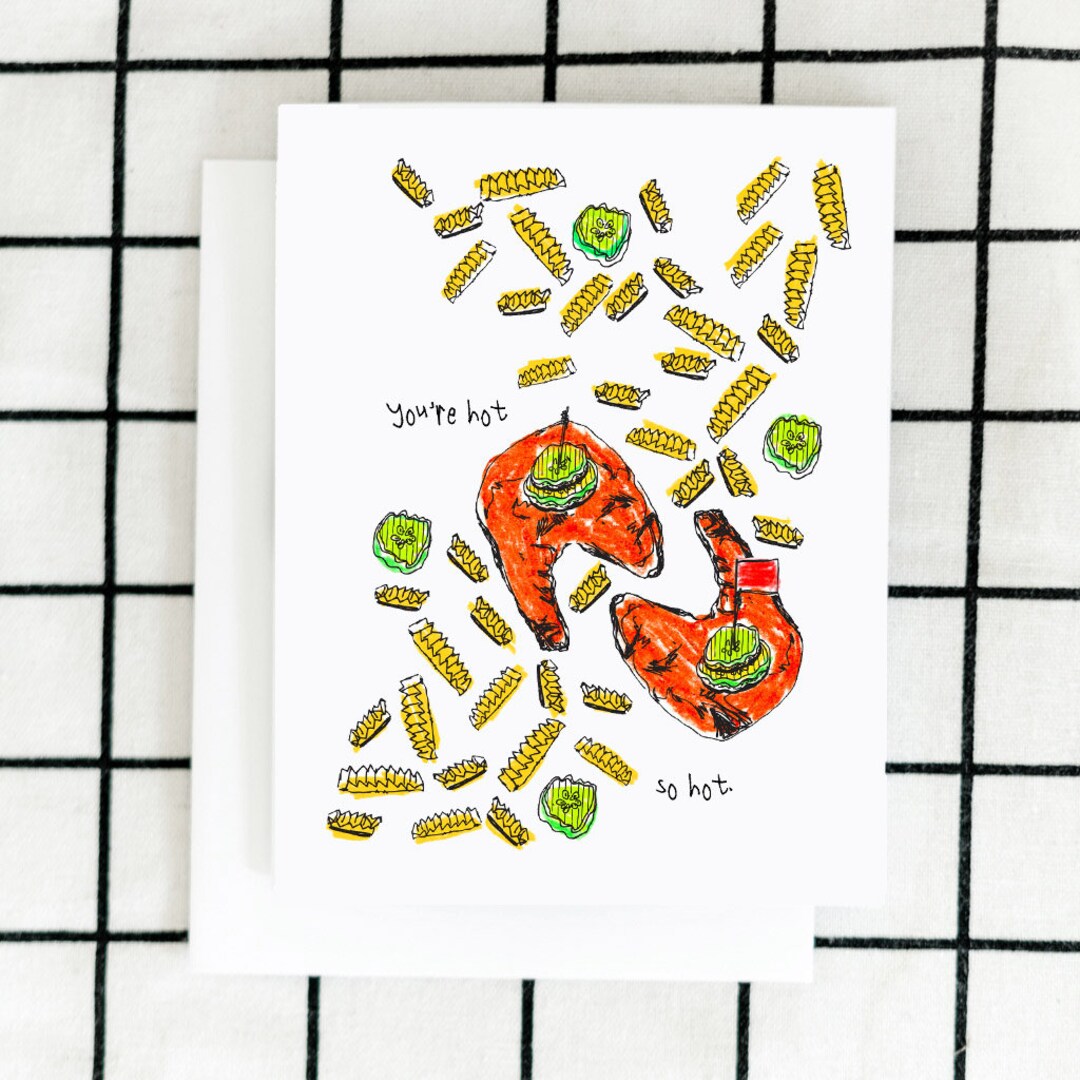 Friend Chicken Card, You're Hot Card, Greeting Card, Illustrated Card