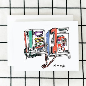 Call Me Maybe, LandLine Phone Card, Greeting Card, Illustrated Card, Blank Notecard