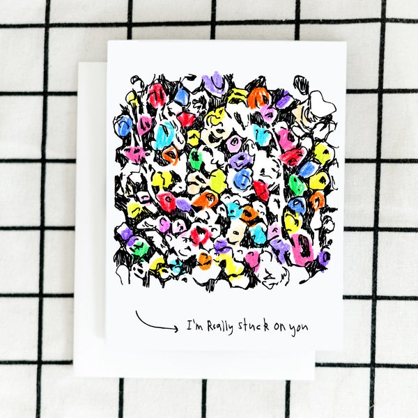 I'm Stuck On You Card, Gum Wall Card, Seattle Card, Love Card, Art Card, Greeting Card, Illustrated Card, Blank Note Card