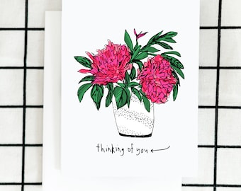 Thinking Of You, Peony Card, Floral Card, Encouragement Card, Bestie Card, BFF Card