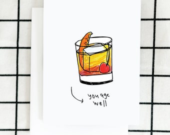 Old Fashioned Card, Cocktail Card, Father's Day Card, Birthday Card, Greeting Card, Illustrated Card, Blank Note Card