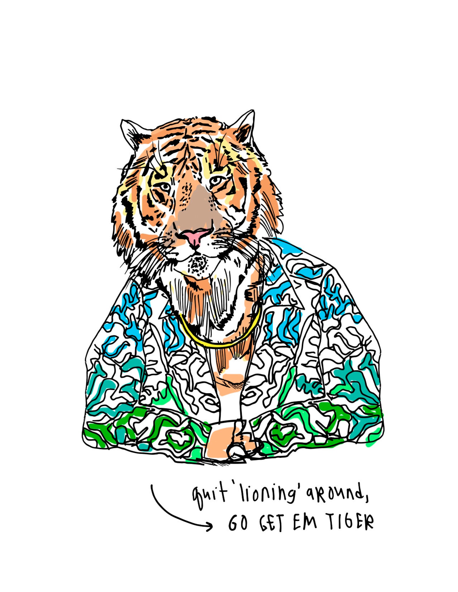 Go Get Em Tiger Card Tiger Card Greeting Card Illustrated Etsy
