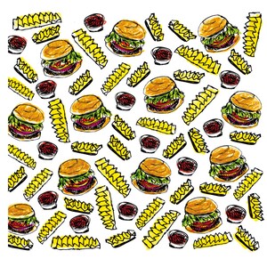 Pattern Fast Food Card, Burgers and Fries Card, Illustrated Note Cards, Blank Greeting Cards, Various Designs
