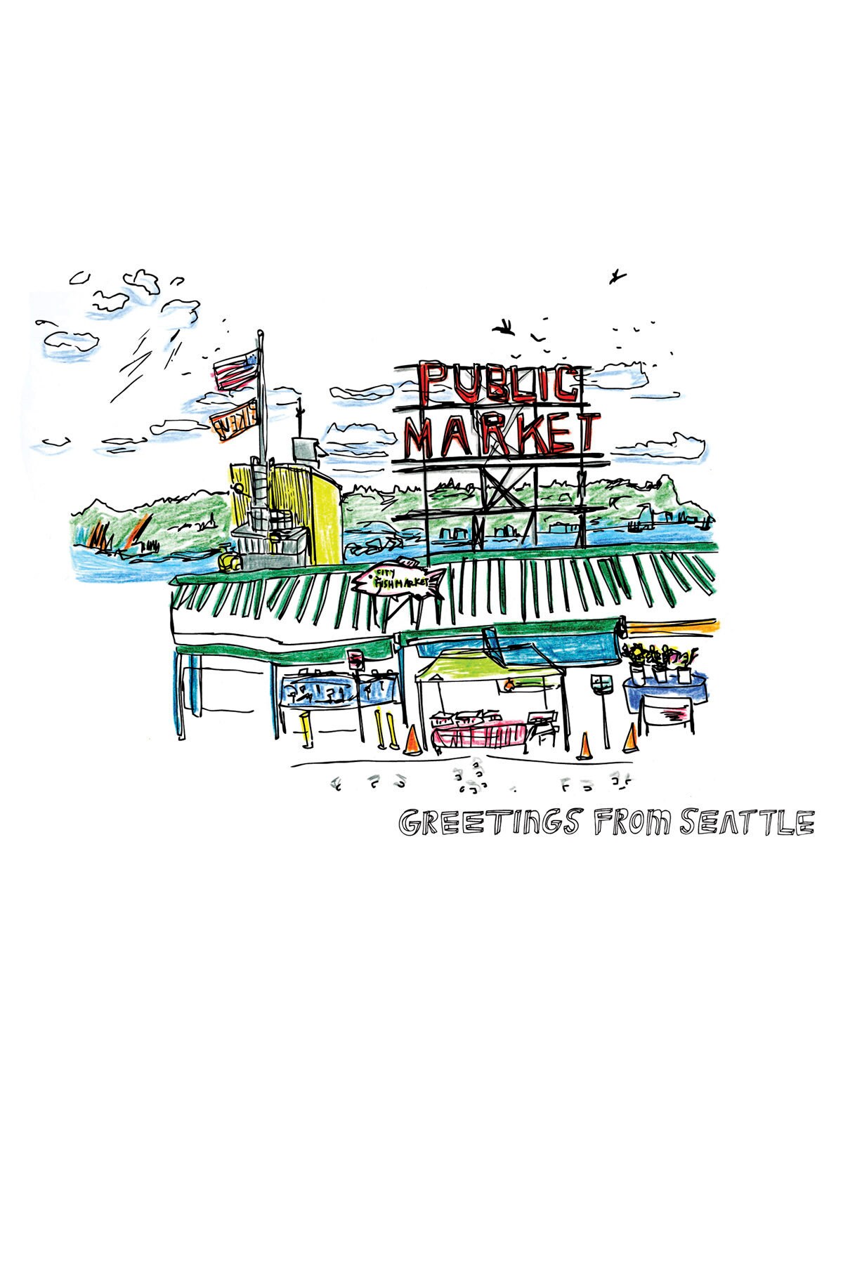 Greetings From Seattle Card Pike's Market Card Public Etsy