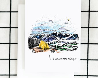 Want Your Midnights Card, Camping Card, Outdoors Card, Adventure Card, Greeting Card, Illustrated Card, Blank Note Card