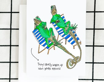 Warm Up, Lizards Card, Happy Valentines Day Card, Valentine's Card, Girlfriend Card,