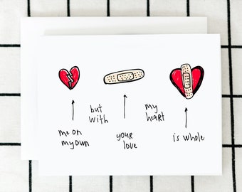 Bandaid Heart Card, Heart Card, Greeting Card, Illustrated Card, Blank Note Card