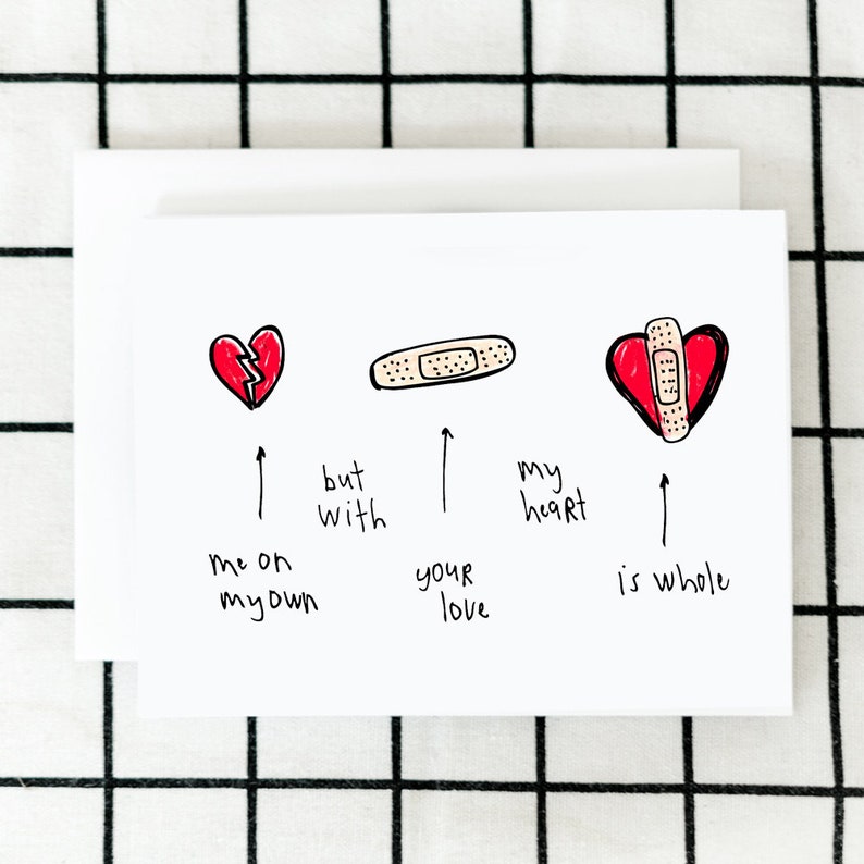 Bandaid Heart Card, Heart Card, Greeting Card, Illustrated Card, Blank Note Card Etsy