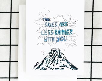 Less Rainier Card, Mt Rainier Card, Greeting Card, Illustrated Card, Blank Note Card