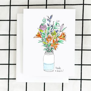 Thanks A Bunch Card, Thank You Card, Greeting Card, Art Card, Blank Note Card, Floral Illustrated Card, Tiger Lily Card