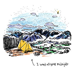 Want Your Midnights Card, Camping Card, Outdoors Card, Adventure Card, Greeting Card, Illustrated Card, Blank Note Card image 2