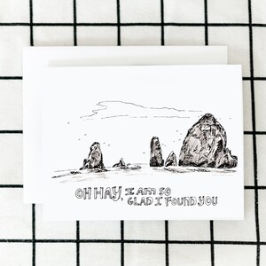 Oh Hay Card, Glad I Found You Card, Cannon Beach Card, Haystack Rock Card, Greeting Card, Illustrated Card, Blank Note Card