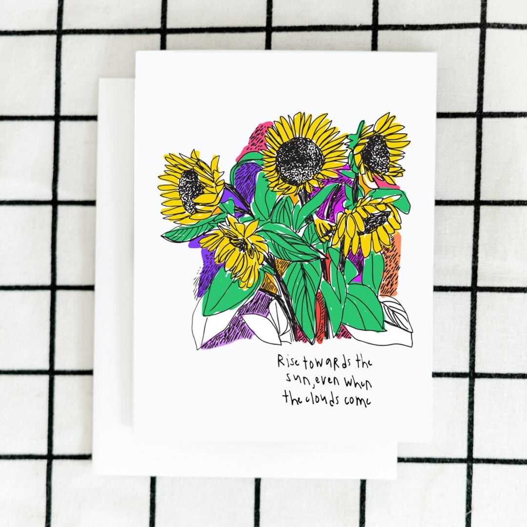 Sunflowers Card, Floral Card, Greeting Card, Illustrated Card, Blank ...