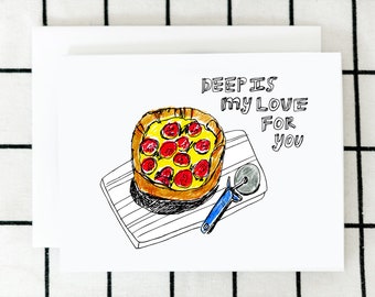 Deep Dish Card, Pizza Card, Pizza Note Card, Illustrated Card, Greeting Card, Blank Note Card