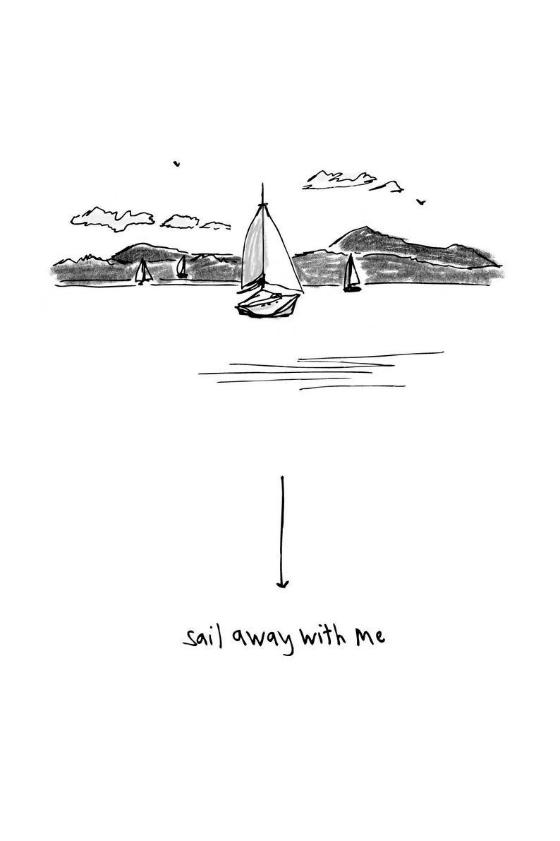 Sail Away With Me Card, Sailboat Card, PNW Card, Art Card, Illustrated Card, Greeting Card, Love Card, Blank Note Card image 2