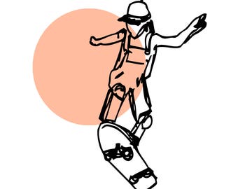 Skater Girl: Peach Print, So Cal Print, Pop of Color Print, Illustrated Print, 8x10 Digital Print, Fine Art Print