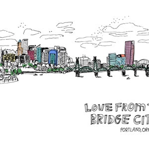 Love From The Bridge City Card, Portland Card, Oregon Card, Art Card, Bridge Card, Illustrated Card, Greeting Card, Blank Note Card image 2
