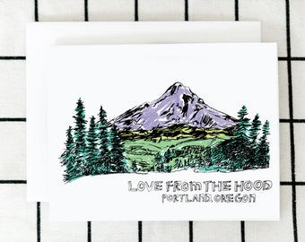 Love From The Hood Card, Mt Hood Card, Oregon Card, Greeting Card, Illustrated Card, Blank Note Card