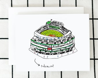 Take Me Out Card, Wrigley Field Card, Baseball Card, Greeting Card, Art Card, Pun Card, Blank Note Card