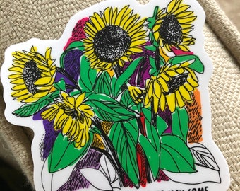 Sunflower Sticker, Floral Sticker, Bring The Sun Whatever May Come Sticker, Encouraging Sticker, Vinyl Sticker, Matte Coated Sticker