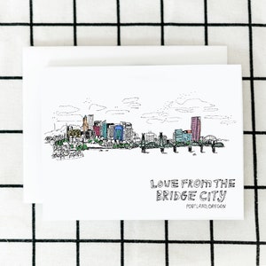 Love From The Bridge City Card, Portland Card, Oregon Card, Art Card, Bridge Card, Illustrated Card, Greeting Card, Blank Note Card