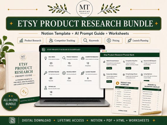 Etsy Product Research Bundle | Notion Template & AI Prompts