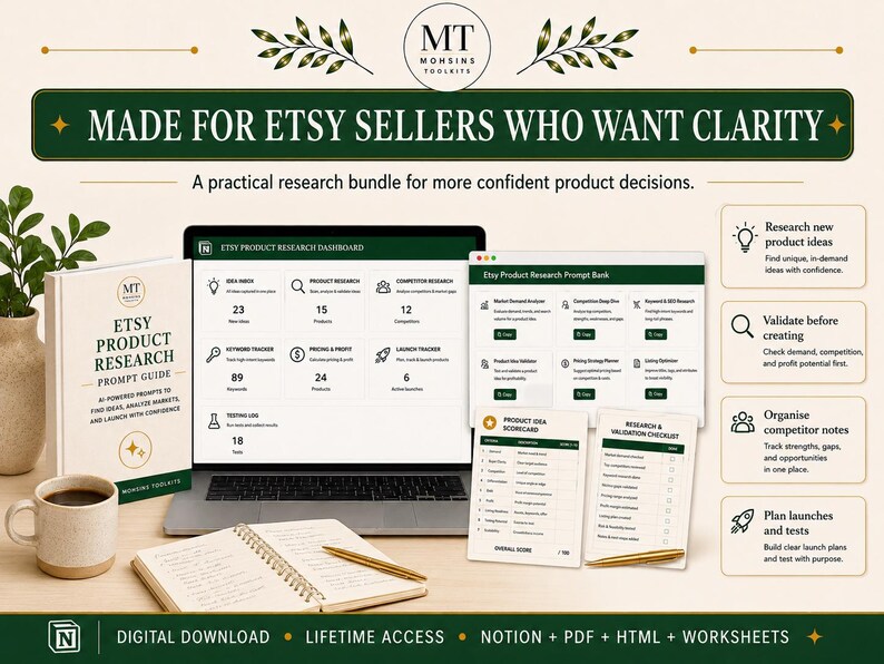 Etsy Product Research Bundle | Notion Template & AI Prompts image 5