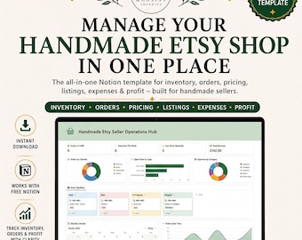 Handmade Etsy Notion Template | Inventory, Pricing & Order Tracker