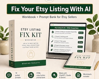 Etsy Listing Fix Kit | AI Prompts, SEO Workbook & Prompt Bank