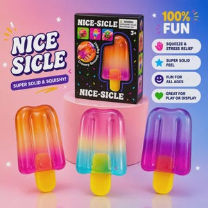 Nee Doh Nice Sicle Squishy Popsicle Stress Relief Toy Colorful Soft Fidget Kids Gift ice cream