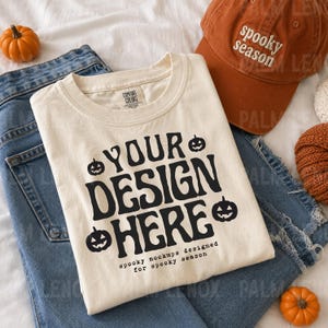 Ivory Fall Mockup Comfort Colors, Halloween Tshirt Mockup, Folded Shirt Mockup, Halloween Mockup, Halloween C1717, Fall C1717 Ivory Flatlay