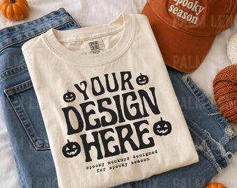 Ivory Fall Mockup Comfort Colors, Halloween Tshirt Mockup, Folded Shirt Mockup, Halloween Mockup, Halloween C1717, Fall C1717 Ivory Flatlay