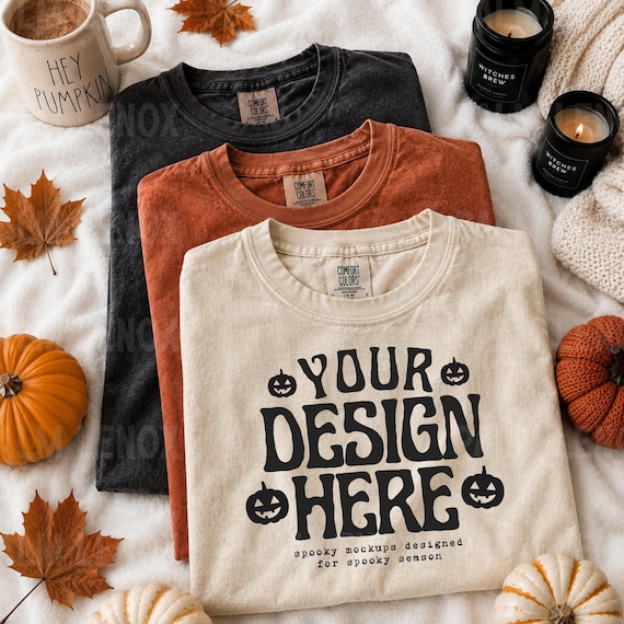 Ivory Fall Mockup Comfort Colors, Halloween Tshirt Mockup, Folded Shirt Mockup, Halloween Mockup, Halloween C1717, Fall C1717 Ivory Flatlay