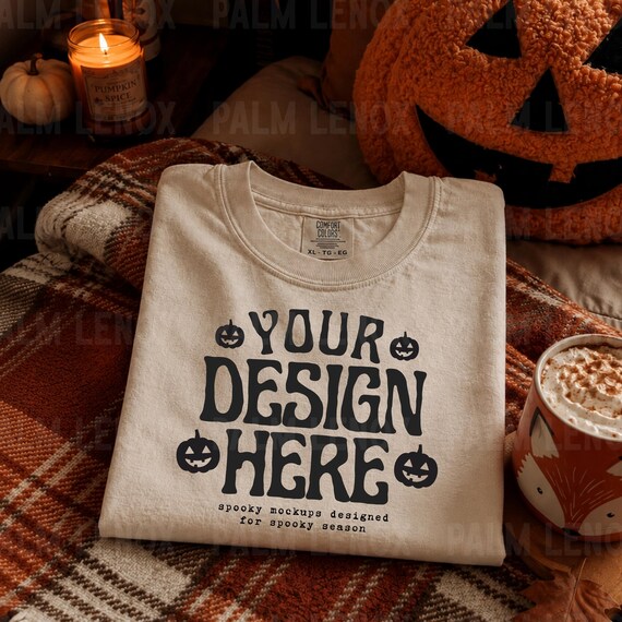 Ivory Fall Mockup Comfort Colors, Halloween Tshirt Mockup, Folded Shirt Mockup, Halloween Mockup, Halloween C1717, Fall C1717 Ivory Flatlay