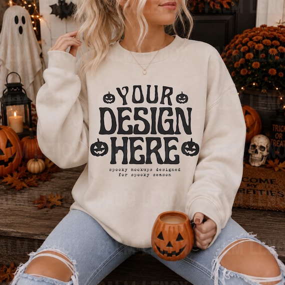 Gildan 18000 Sand Fall Mockup, Halloween Mockup Sweatshirt, Influencer Trendy Oversized, Autumn Mockup, G180 Sweatshirt