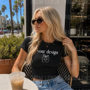 Bella Canvas 1010 Baby T-shirt Mockups, Trendig Crop Baby T-shirt Mockup, Svart Baby T-shirt Mockup, Enfärgad Svart Mix Micro Ribbed Baby T-shirt Mockup