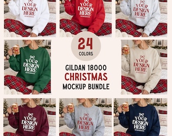 Gildan 18000 Christmas Mockup Bundle, Christmas Bundle, Xmas Mockups, Gildan Sweatshirt Mockups for Christmas Season, G18000 Mockup Bundle