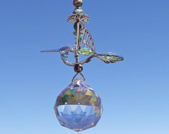 HUMMINGBIRD SWAROVSKI CRYSTAL Suncatcher Window Chandelier Prism Hanging Art Prismatic Decor Sundreamcatcher Hummingbird Rainbow Maker Gift