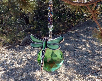 ABALONE DRAGONFLY CRYSTAL Sun Catcher 40mm Green Faceted Ball Prism Window Art Decor Mobile Ornament Preciosa Suncatcher Feng Shui Gift