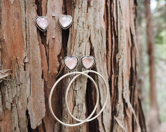 Pink Pearl Sweet Heart Hoops OR Studs