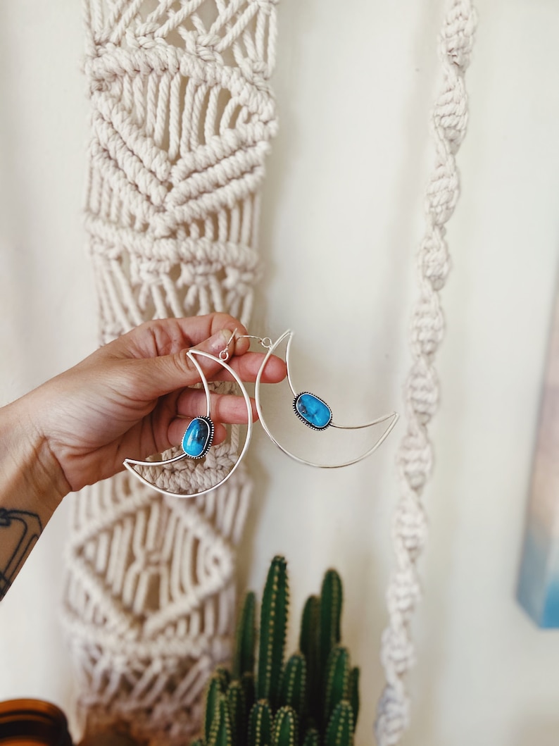 Custom Large Crescent Moon Turquoise Earrings image 3