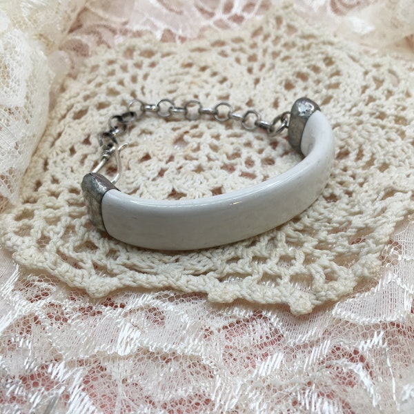 Broken China Bracelet Bangle White, Cup Handle Bracelet, White China Bracelet