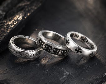 Anillo de cruz de plata de ley 925, banda floral gótica vintage, anillo unisex estilo punk, joyería minimalista llamativa.