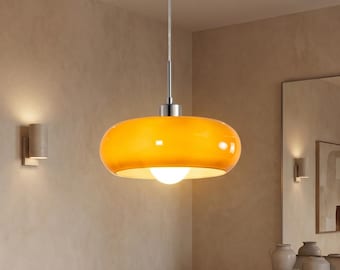 Bauhaus Pendelleuchte Orange Glas Lampe Nordic Anhänger Deckenleuchte Minimalist Design Umgebungsbeleuchtung Esszimmer Schlafzimmer Hängen