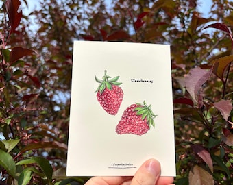 Life of a Strawberry blank greeting card, original botanical art, produce garden cards