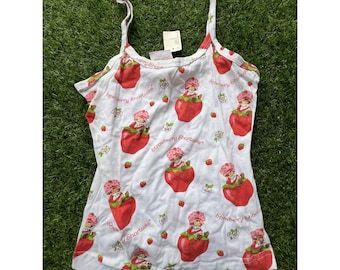 Top sin mangas Y2k Strawberry Shortcake 2002 coqueto. Talla L