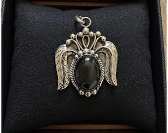 Colgante antiguo del suroeste de plata de ley y ónix